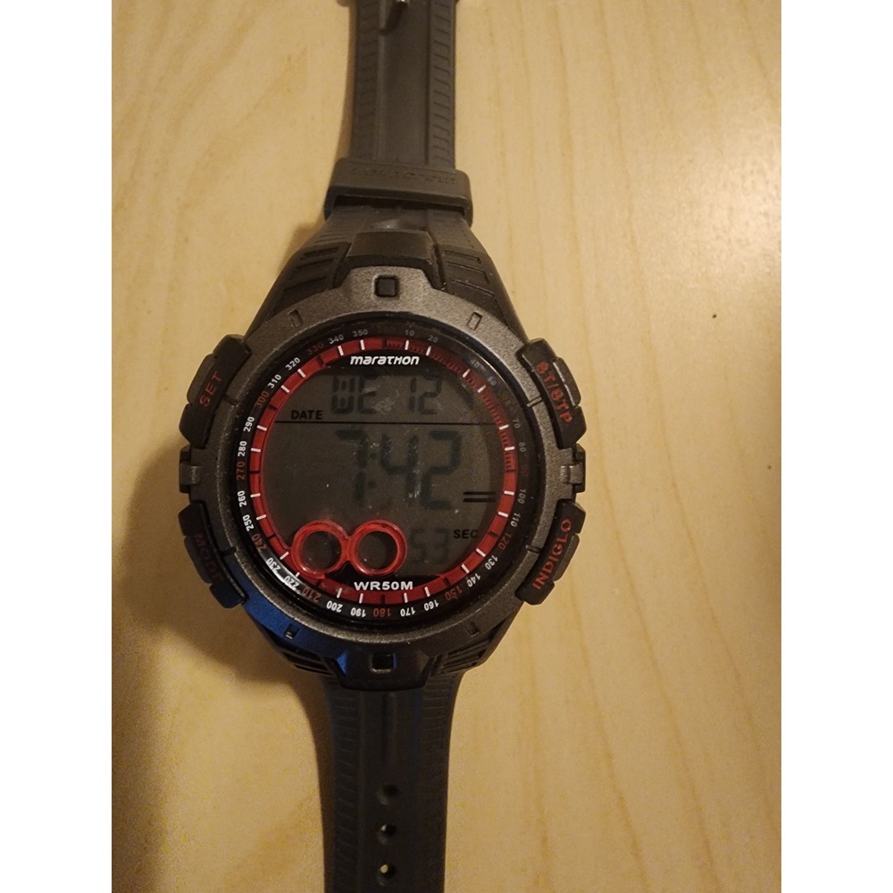 Timex Marathon Digital Watch Black Red T5K423 M042 50M Water Resistant Mens